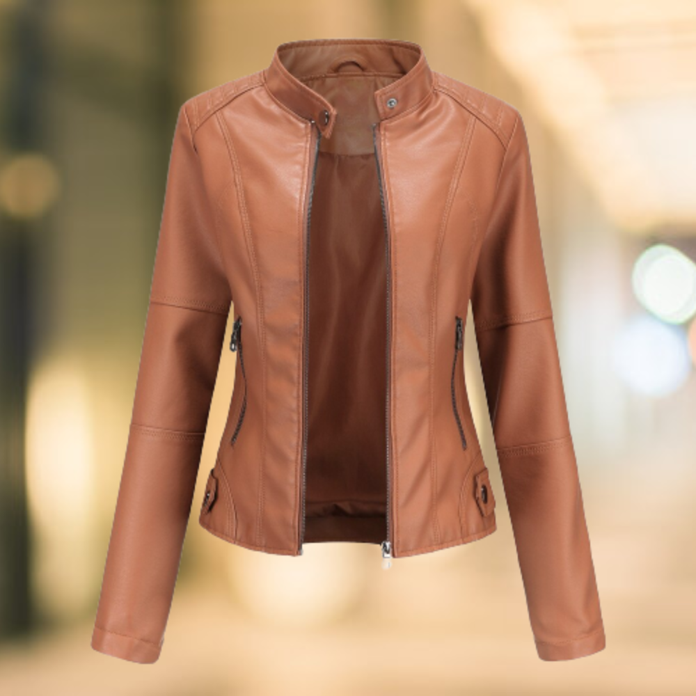 Amarae | Elegant and Stylish Leather Jacket with Stand-Up Collar
