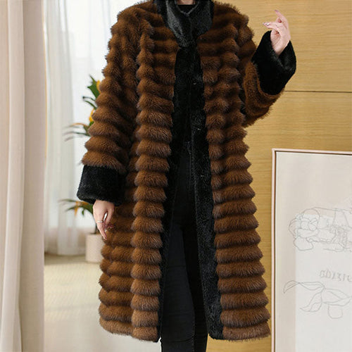 Amarae | Relaxed Fit Coat - Stand-up Collar Coat with Banded Fur Trim