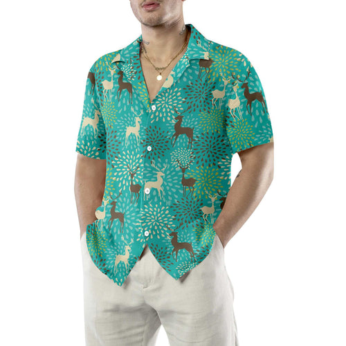 Amarae | Seamless Hawaiian shirt with vintage Christmas reindeer pattern, unique gift for Christmas