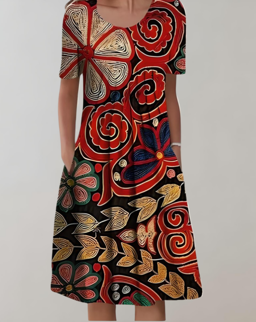 Lune London | Short sleeves, loose midi dress with floral pattern and pockets