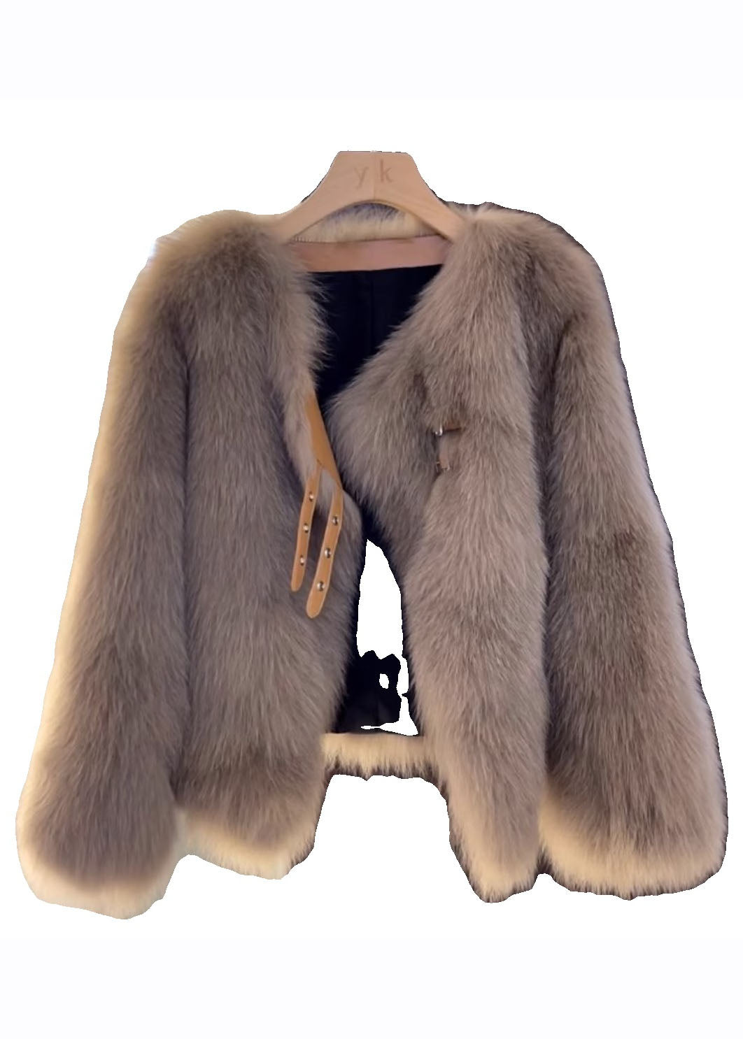 Lune London | Brown leather and fur coats with V-neck