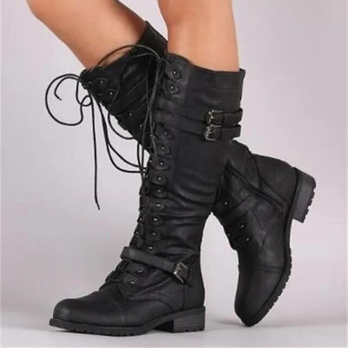Amarae | knee-high boots - lacing in the front - buckle detail - robust sole - structured cut