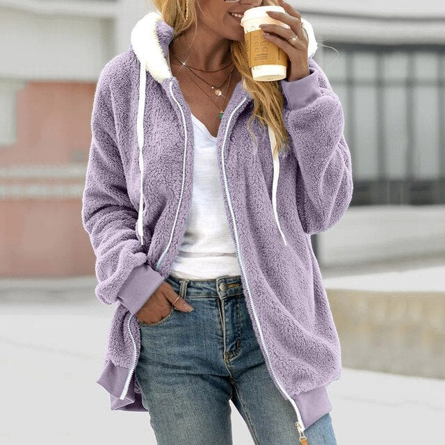 Amarae | Elegant Loose Fleece Coat with Hood