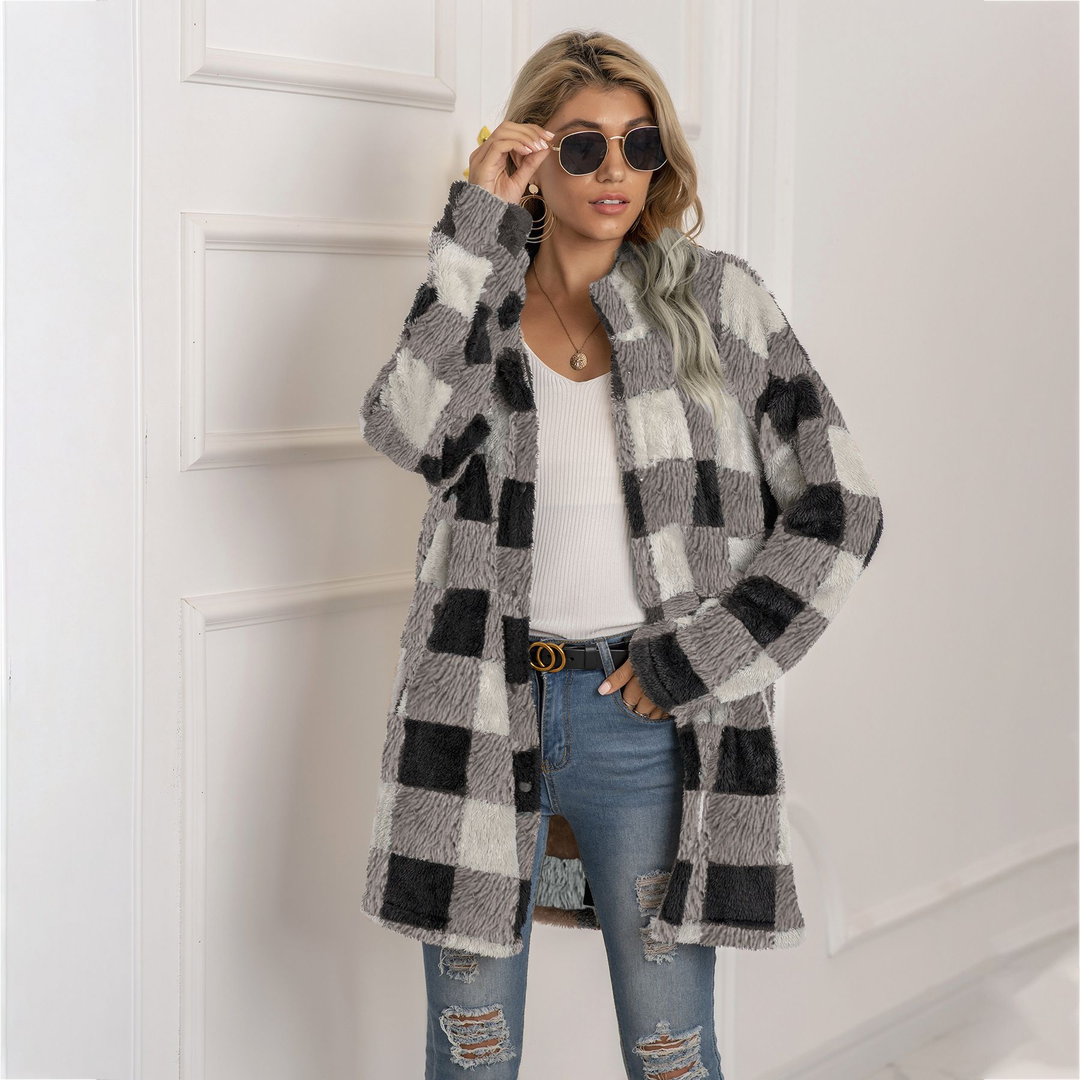 Lune London | Coat - Plus Size - Soft and Warm - Checkered Pattern - Button Closure