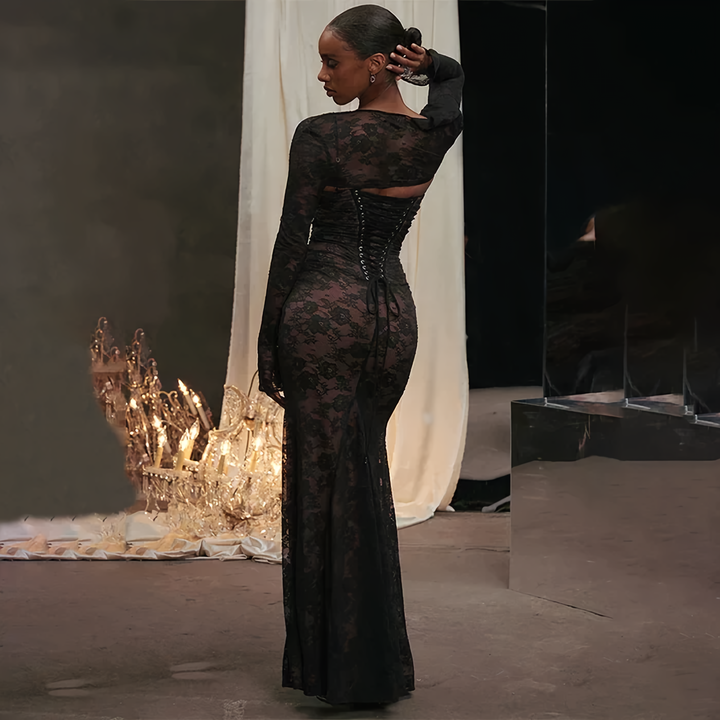 Lune London | Maxi dress with lace embroidery and straps