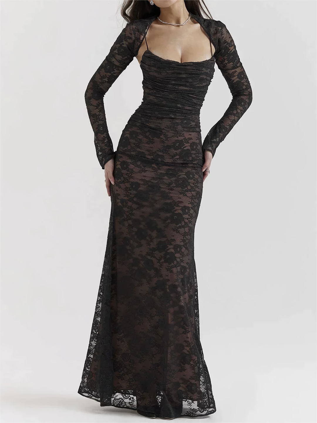 Lune London | Maxi dress with lace embroidery and straps