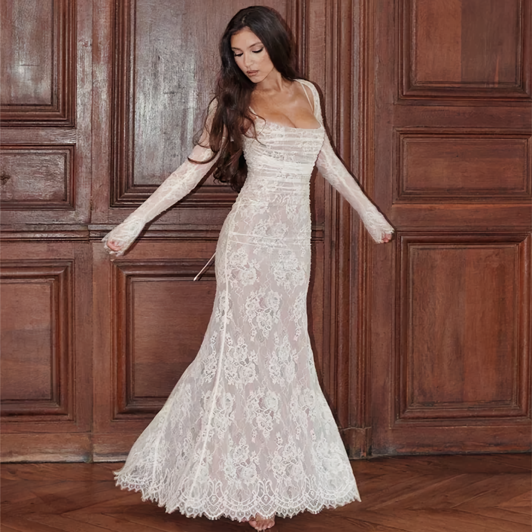 Lune London | Maxi dress with lace embroidery and straps