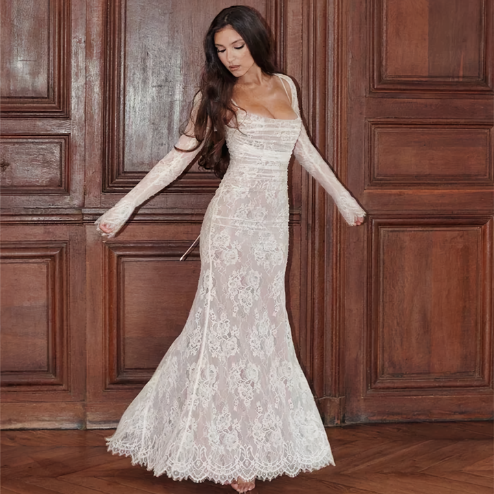 Lune London | Maxi dress with lace embroidery and straps