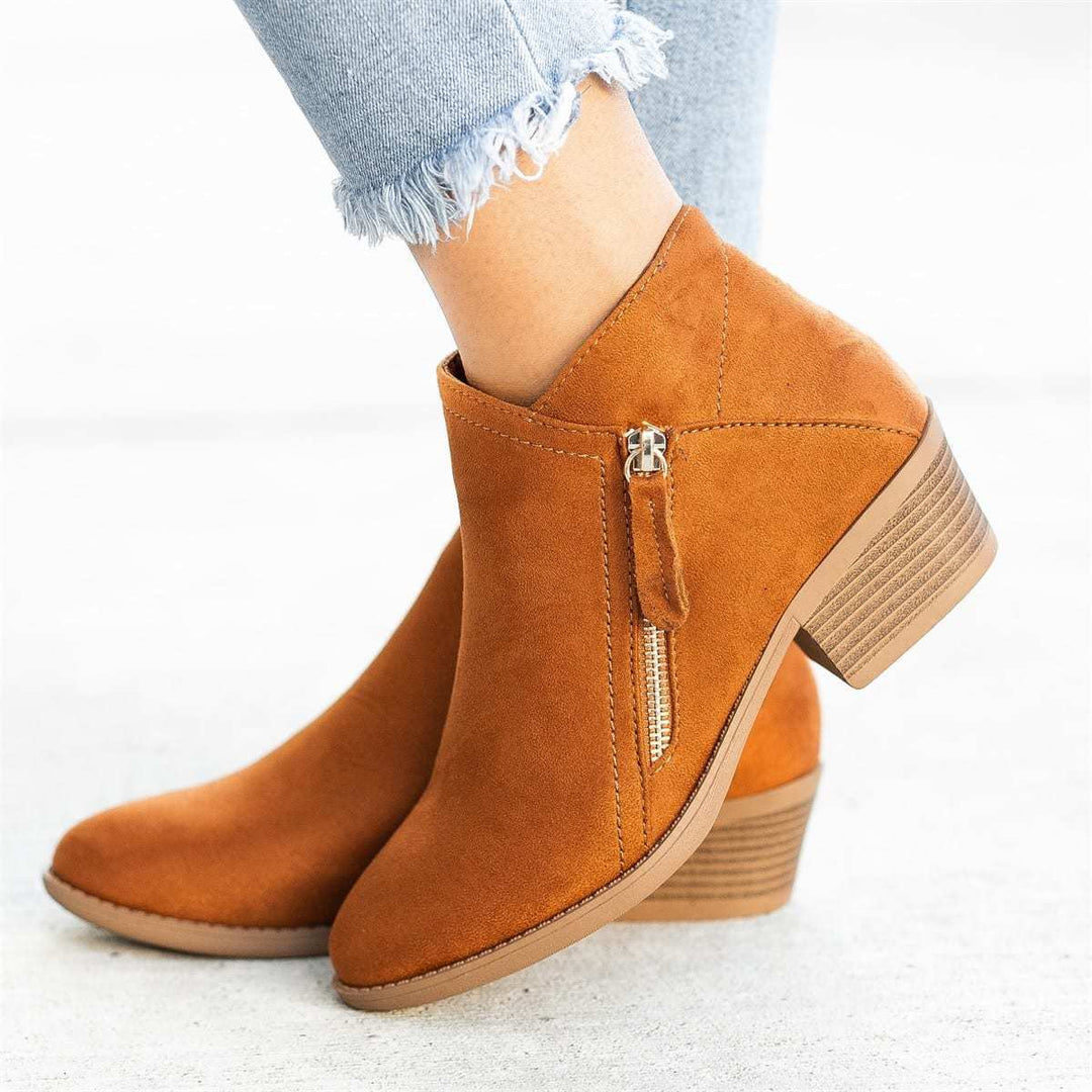 Orange orthopädische Lederstiefel mit Absatz und Reißverschluss