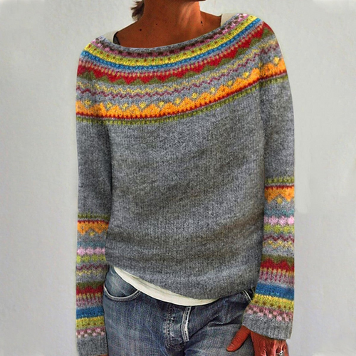 Amarae | Women's sweater with round neck - Retro style
