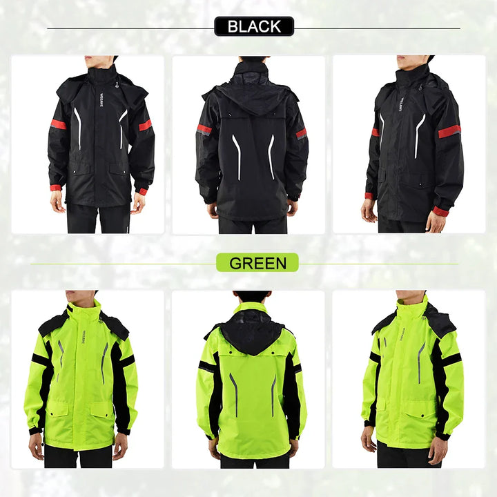 Amarae | Men's Waterproof Motorcycle Rain Jacket - Reflective Black/Green S-2XL