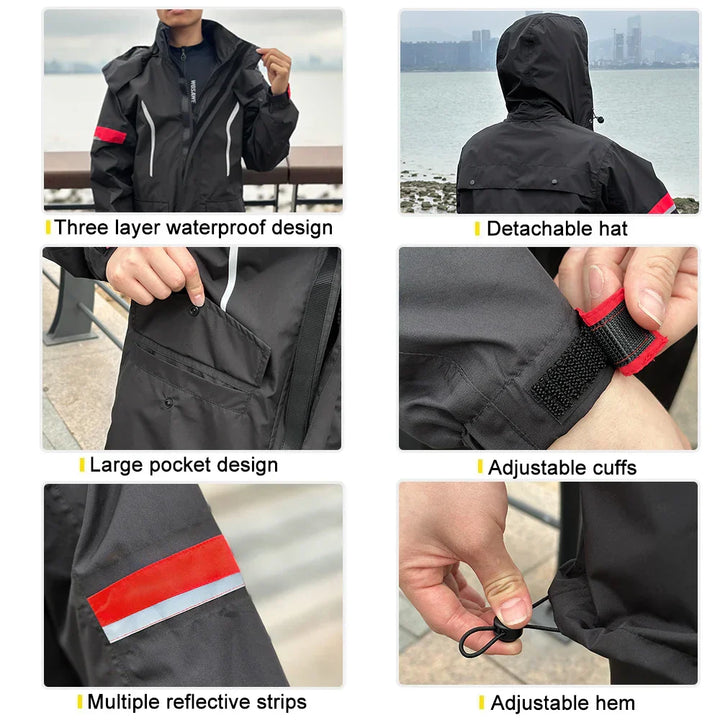 Amarae | Men's Waterproof Motorcycle Rain Jacket - Reflective Black/Green S-2XL