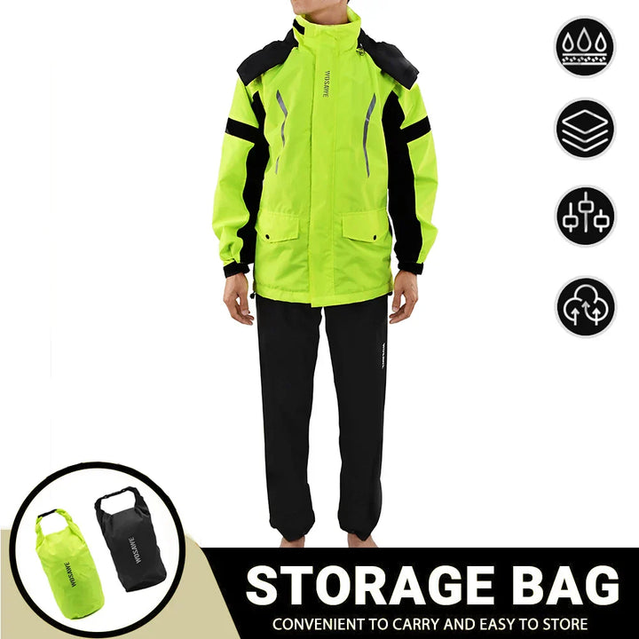 Amarae | Men's Waterproof Motorcycle Rain Jacket - Reflective Black/Green S-2XL
