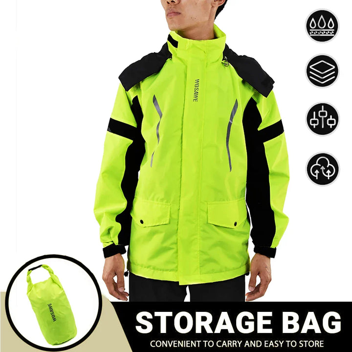 Amarae | Men's Waterproof Motorcycle Rain Jacket - Reflective Black/Green S-2XL