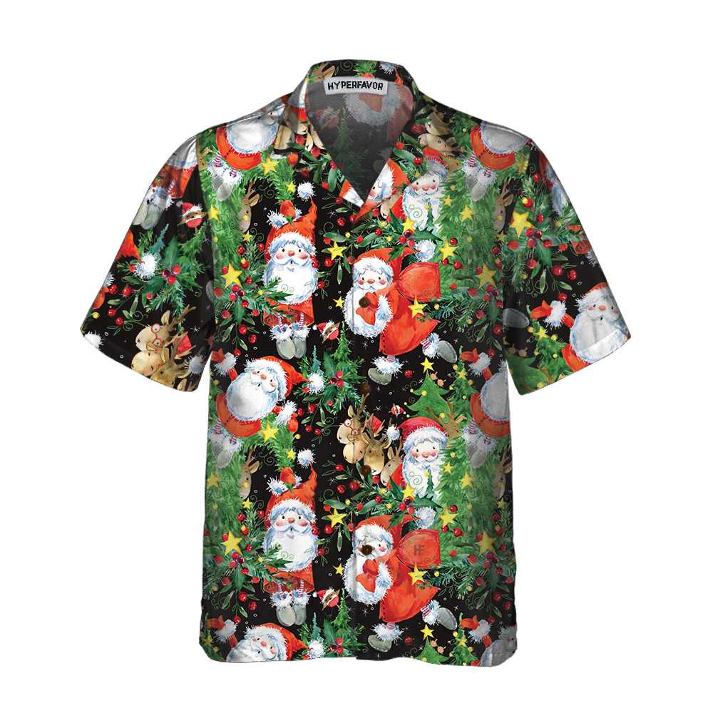 Lune London | Santa watercolor print Hawaiian shirt, fun Christmas shirt, Christmas gift