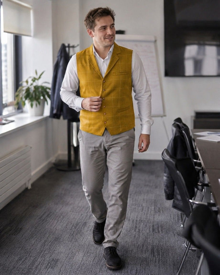 Amarae Men's waistcoat with check pattern and button placket