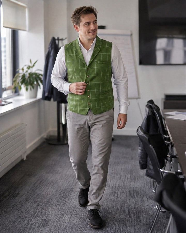 Amarae Men's waistcoat with check pattern and button placket