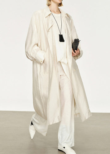 Amarae | Thin Silk Linen Bags Long Trench Coats Peter Pan Collar Bat Sleeves
