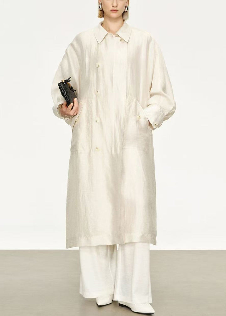 Lune London | Thin Silk Linen Bags Long Trench Coats Peter Pan Collar Bat Sleeves