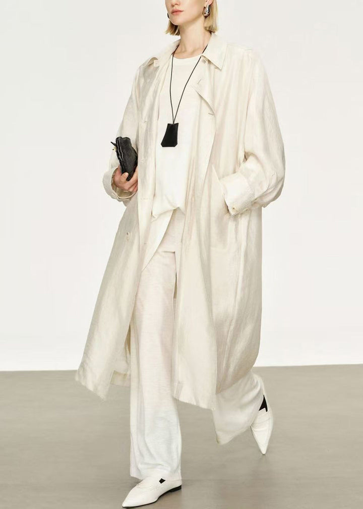 Lune London | Thin Silk Linen Bags Long Trench Coats Peter Pan Collar Bat Sleeves
