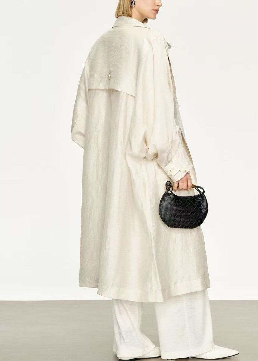 Lune London | Thin Silk Linen Bags Long Trench Coats Peter Pan Collar Bat Sleeves