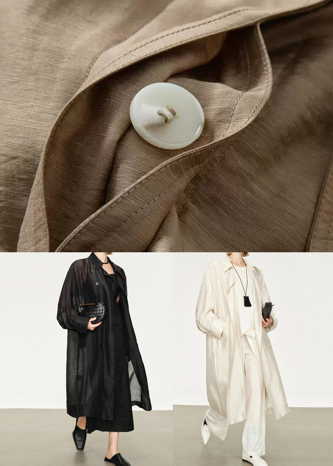 Lune London | Thin Silk Linen Bags Long Trench Coats Peter Pan Collar Bat Sleeves
