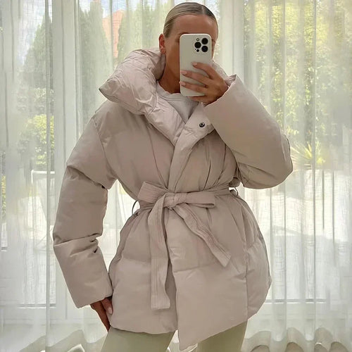 Chic Und Stil | Padded Belt Puffer Jacket Women's Outer Jacket