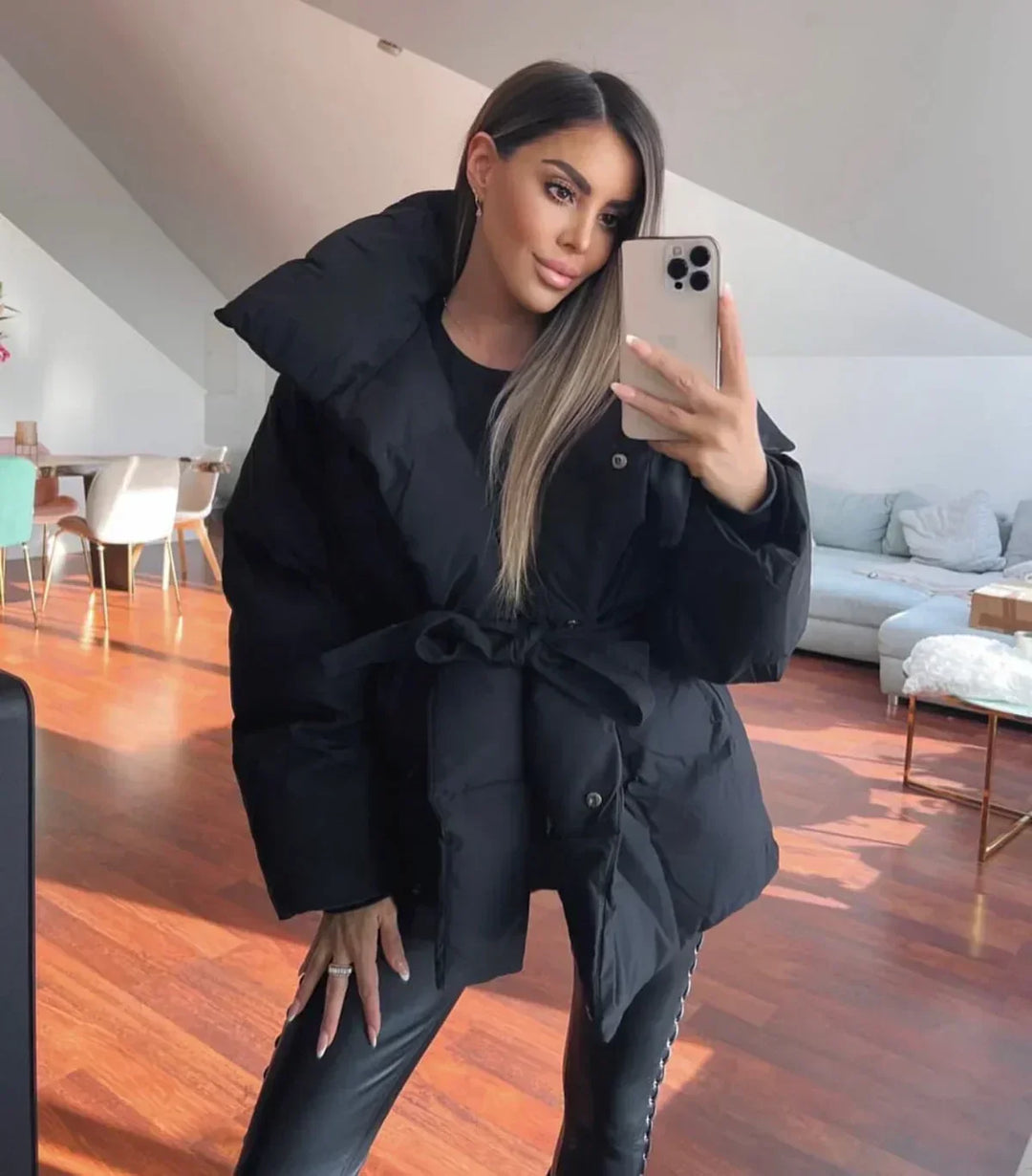 Chic Und Stil | Padded Belt Puffer Jacket Women's Outer Jacket