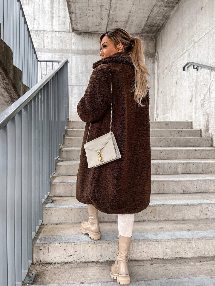Lune London | Longer Coat - Soft Teddy Fleece - Hood & Button Closure - Loose Fit