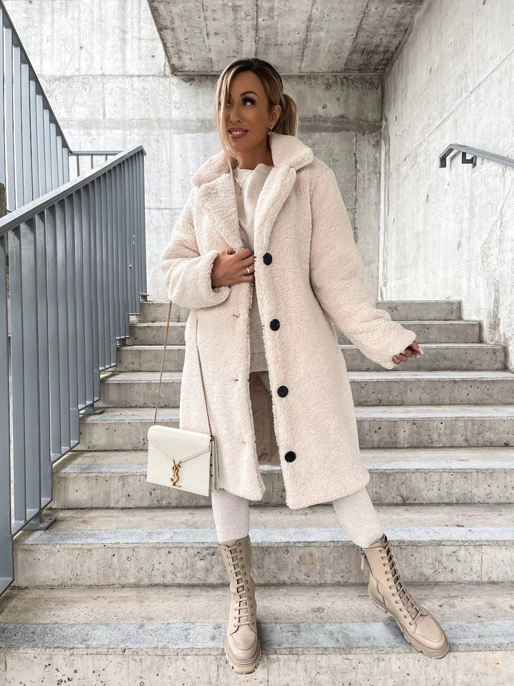 Lune London | Longer Coat - Soft Teddy Fleece - Hood & Button Closure - Loose Fit