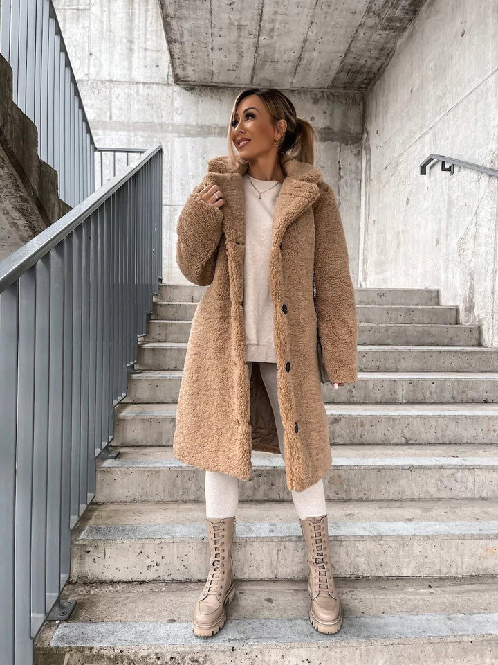 Lune London | Longer Coat - Soft Teddy Fleece - Hood & Button Closure - Loose Fit