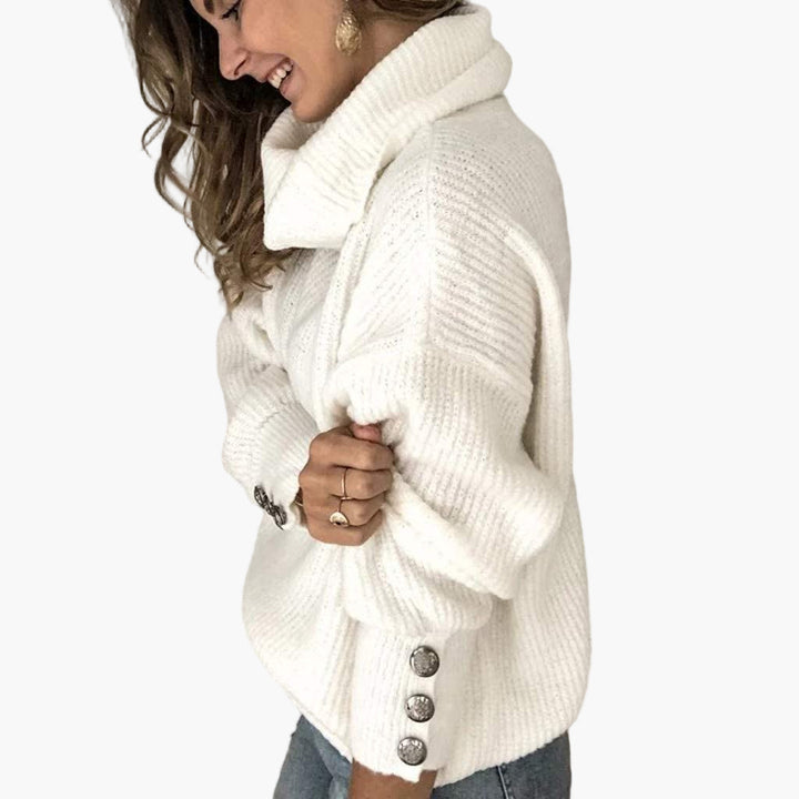Lune London | Turtleneck sweater with button details - Trendy casual knit sweater