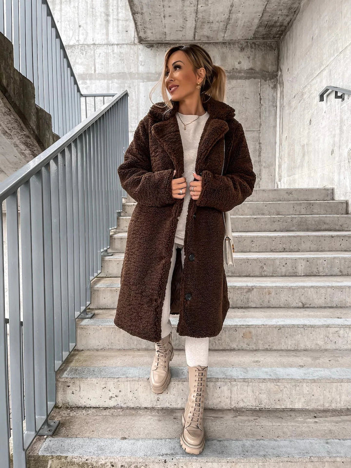 Lune London | Longer Coat - Soft Teddy Fleece - Hood & Button Closure - Loose Fit