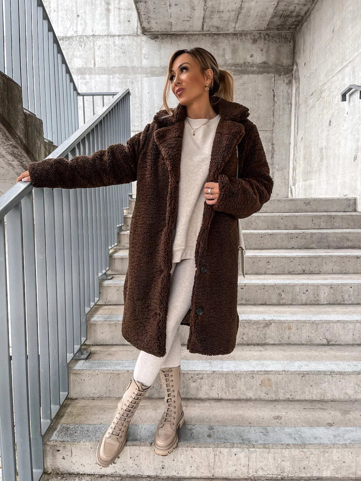 Lune London | Longer Coat - Soft Teddy Fleece - Hood & Button Closure - Loose Fit