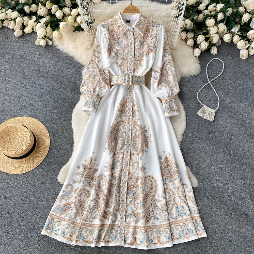 Lune London | A-Line Dress with Belt and Floral Pattern