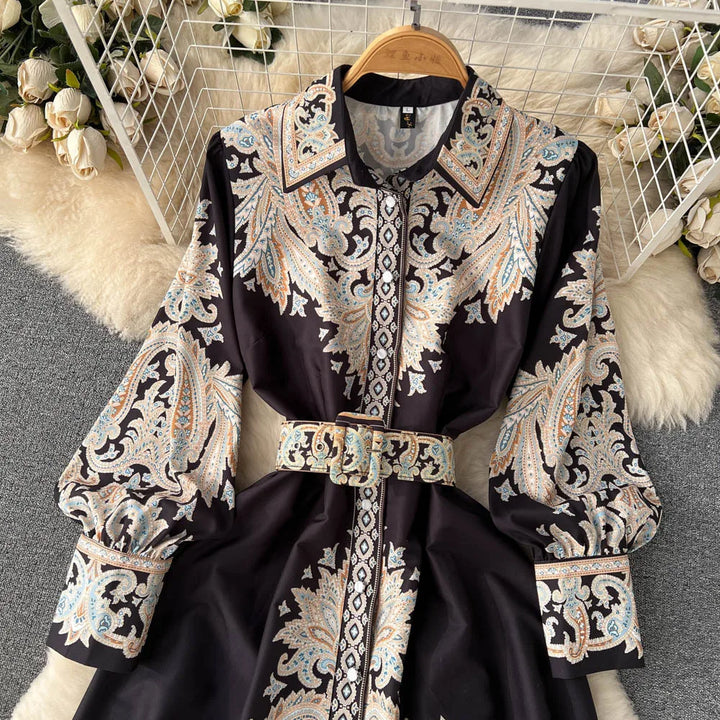Lune London | A-Line Dress with Belt and Floral Pattern