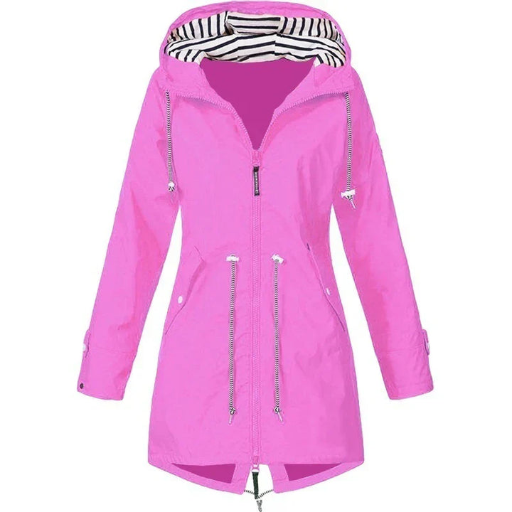 Lune London | Women's Waterproof Hoodie Trench Coat with Waist Drawstring, Zipper, and Outer Pockets