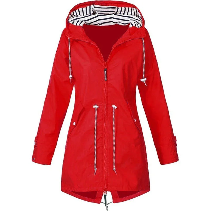 Lune London | Women's Waterproof Hoodie Trench Coat with Waist Drawstring, Zipper, and Outer Pockets