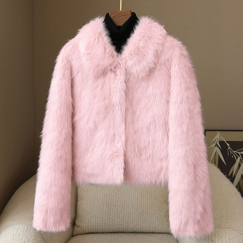 Amarae | Short-cut jacket - Short jacket with fur trim and button closure