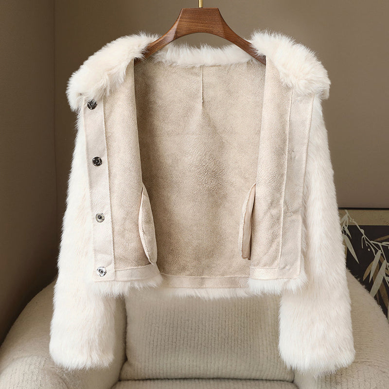 Amarae | Short-cut jacket - Short jacket with fur trim and button closure