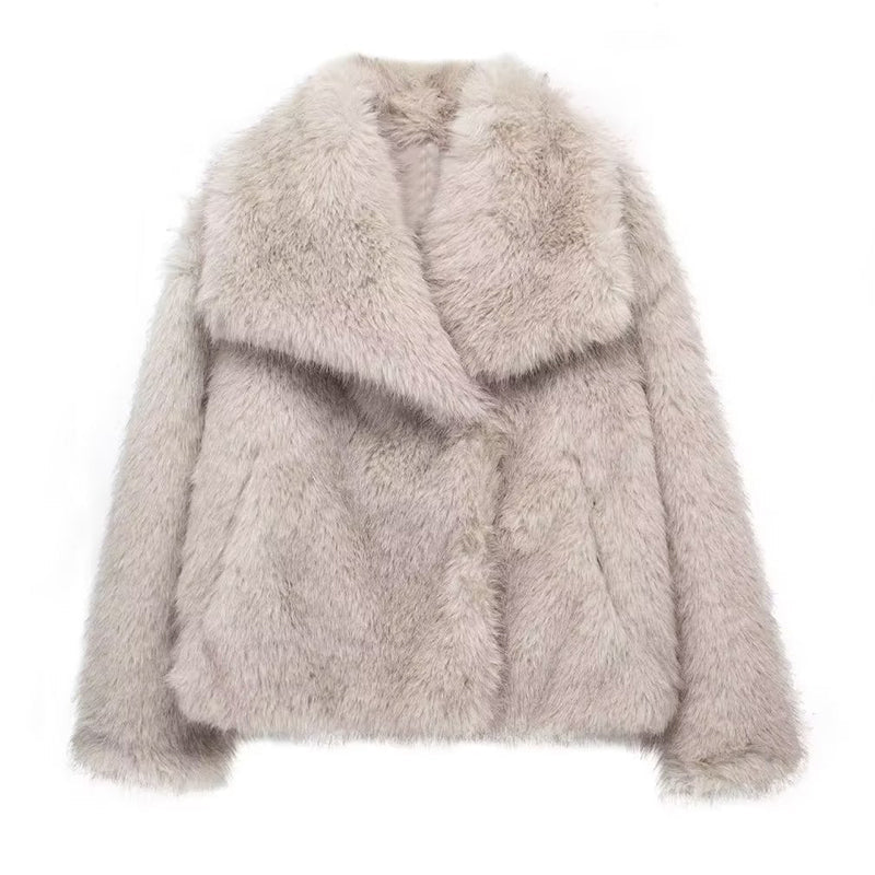 Amarae | Faux Fur Trim Relaxed Fit Coat - Oversized Collar Hip-Length Coat