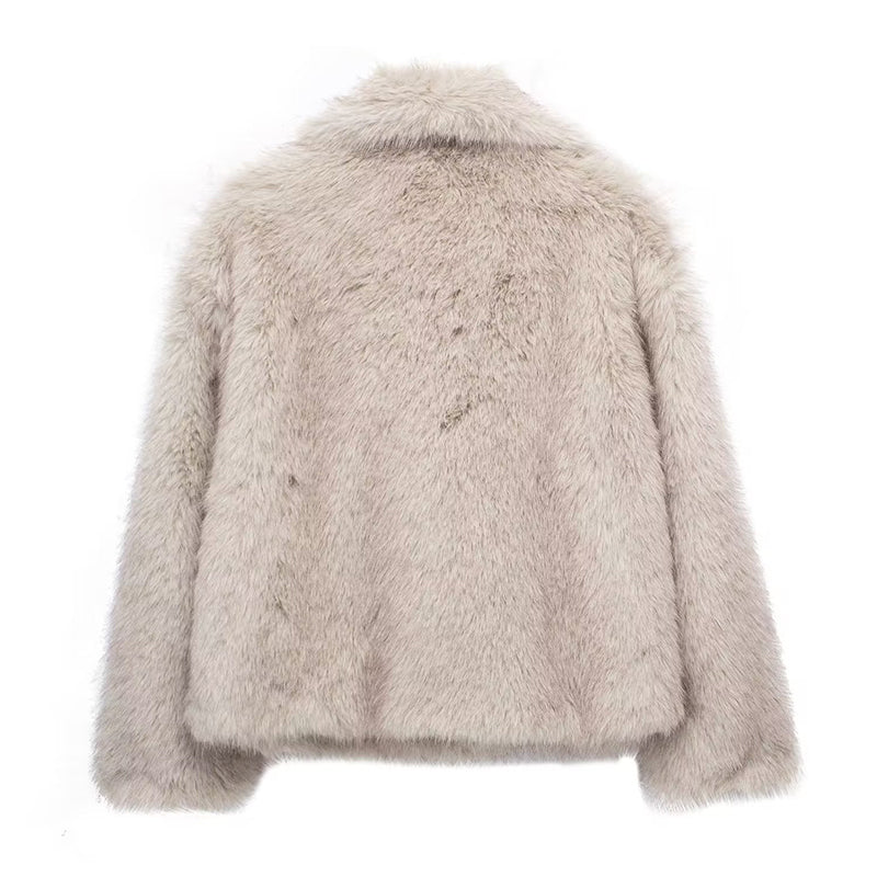 Amarae | Faux Fur Trim Relaxed Fit Coat - Oversized Collar Hip-Length Coat