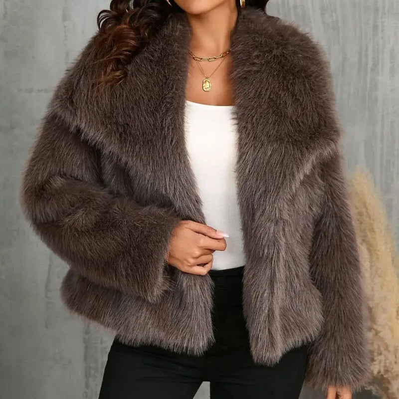 Amarae | Faux Fur Trim Relaxed Fit Coat - Oversized Collar Hip-Length Coat