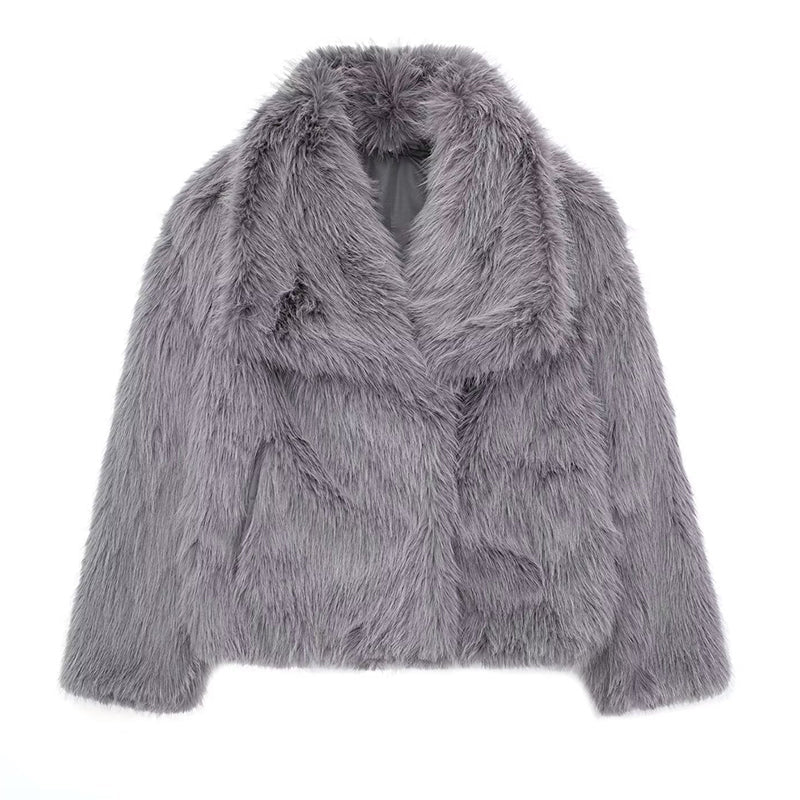 Amarae | Faux Fur Trim Relaxed Fit Coat - Oversized Collar Hip-Length Coat