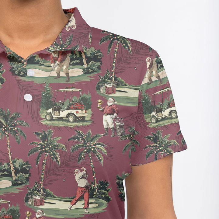 Amarae | Women Bordeaux Santa Golf Play Golf Polo Christmas Shirts