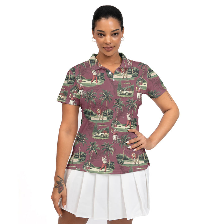 Amarae | Women Bordeaux Santa Golf Play Golf Polo Christmas Shirts