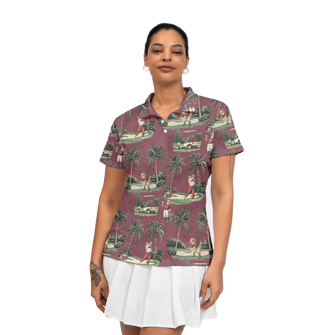 Amarae | Women Bordeaux Santa Golf Play Golf Polo Christmas Shirts