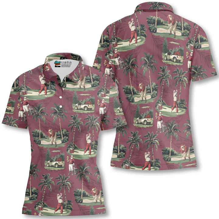 Amarae | Women Bordeaux Santa Golf Play Golf Polo Christmas Shirts