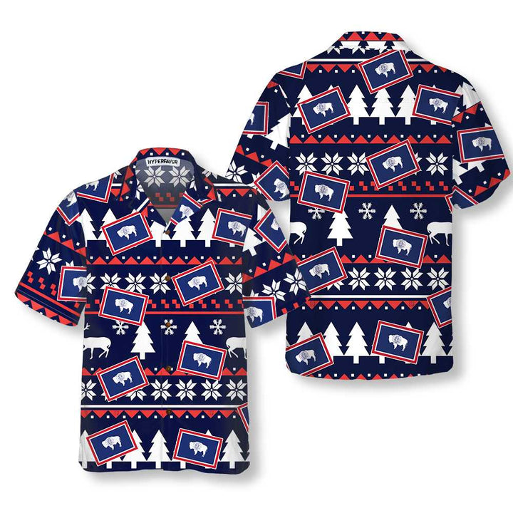 Lune London | Wyoming Ugly Christmas Hawaiian Shirt, Wyoming State Christmas Shirt for Men