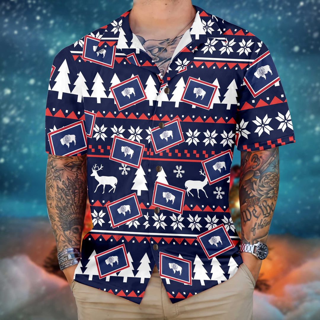 Lune London | Wyoming Ugly Christmas Hawaiian Shirt, Wyoming State Christmas Shirt for Men